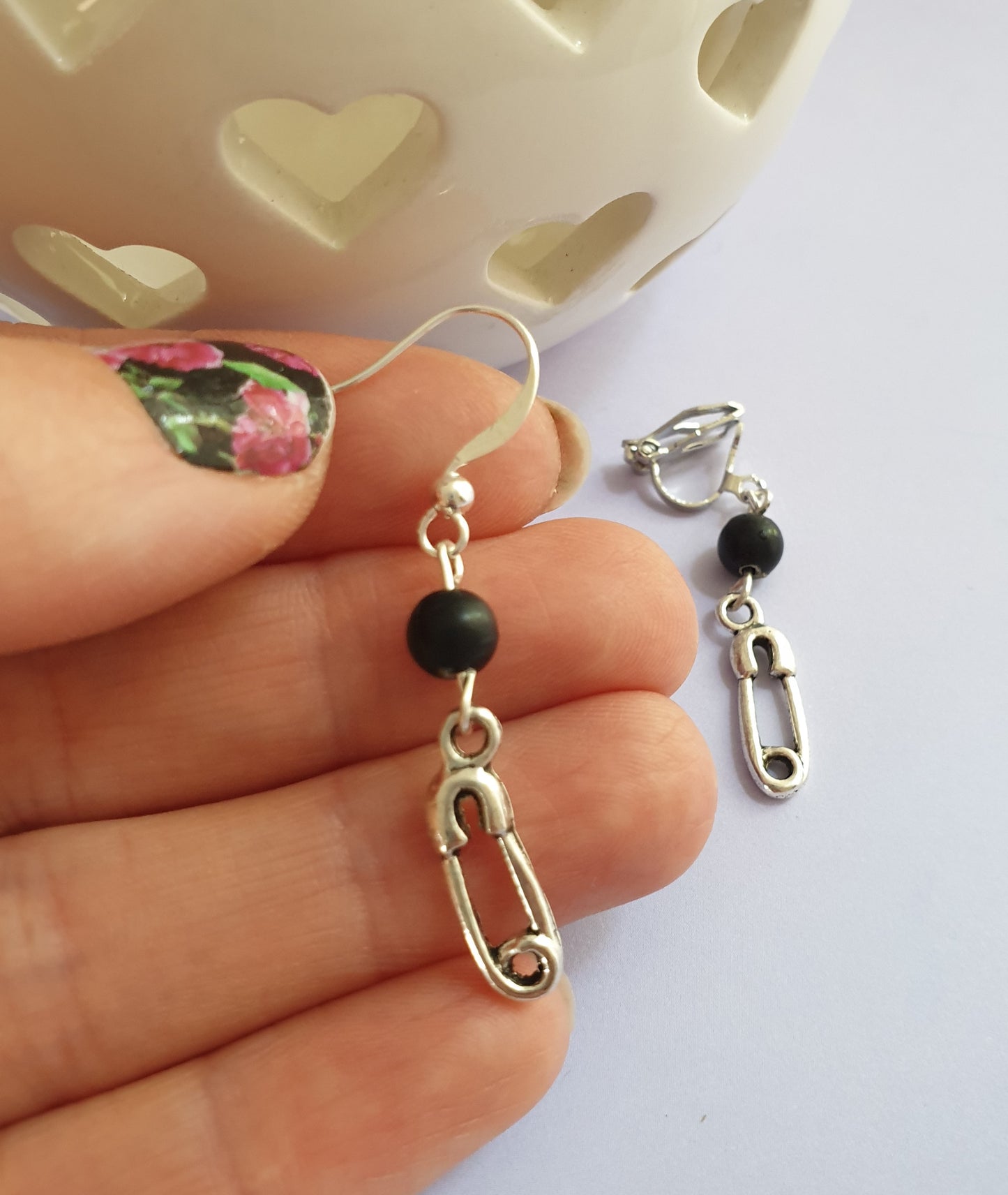 Silver Tone Safety Pin Earrings. Hypoallergenic, Nickel Free or Clip Ons. Punk Earrings, Emo Jewellery, Goth Earrings