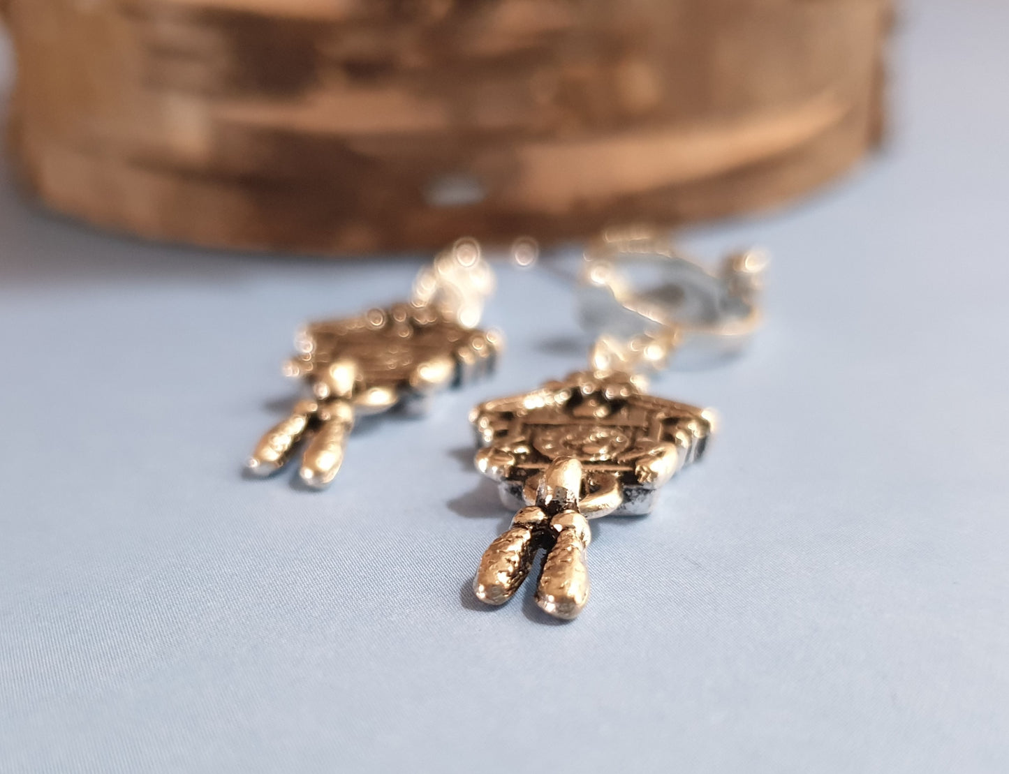 Silver Tone Cuckoo Clock Earrings.  Hypoallergenic Wires, Nickel Free, Clip On Earrings