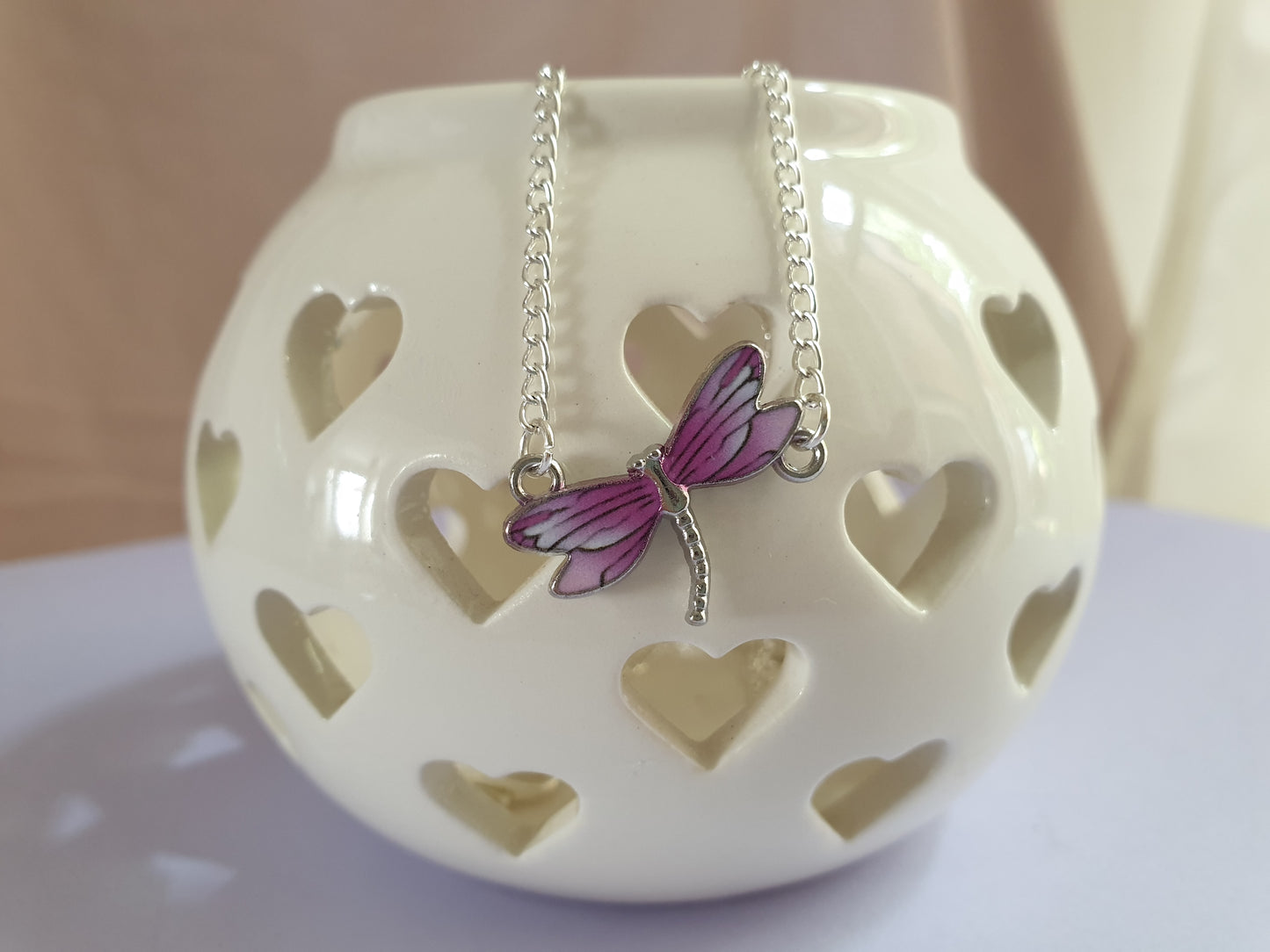 Purple Dragonfly Bib Necklace. Dainty Necklace, Pretty Necklace.