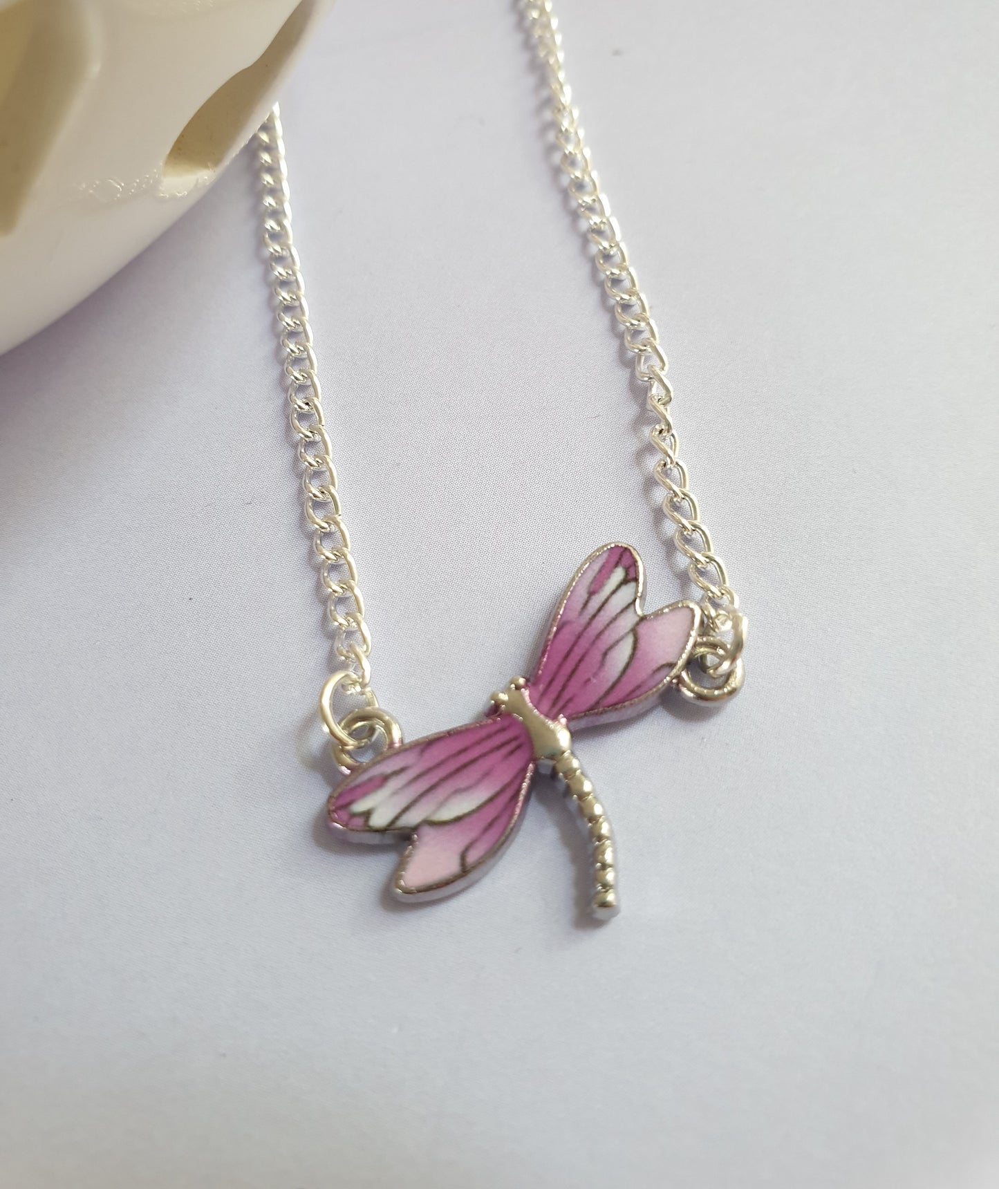 Purple Dragonfly Bib Necklace. Dainty Necklace, Pretty Necklace.