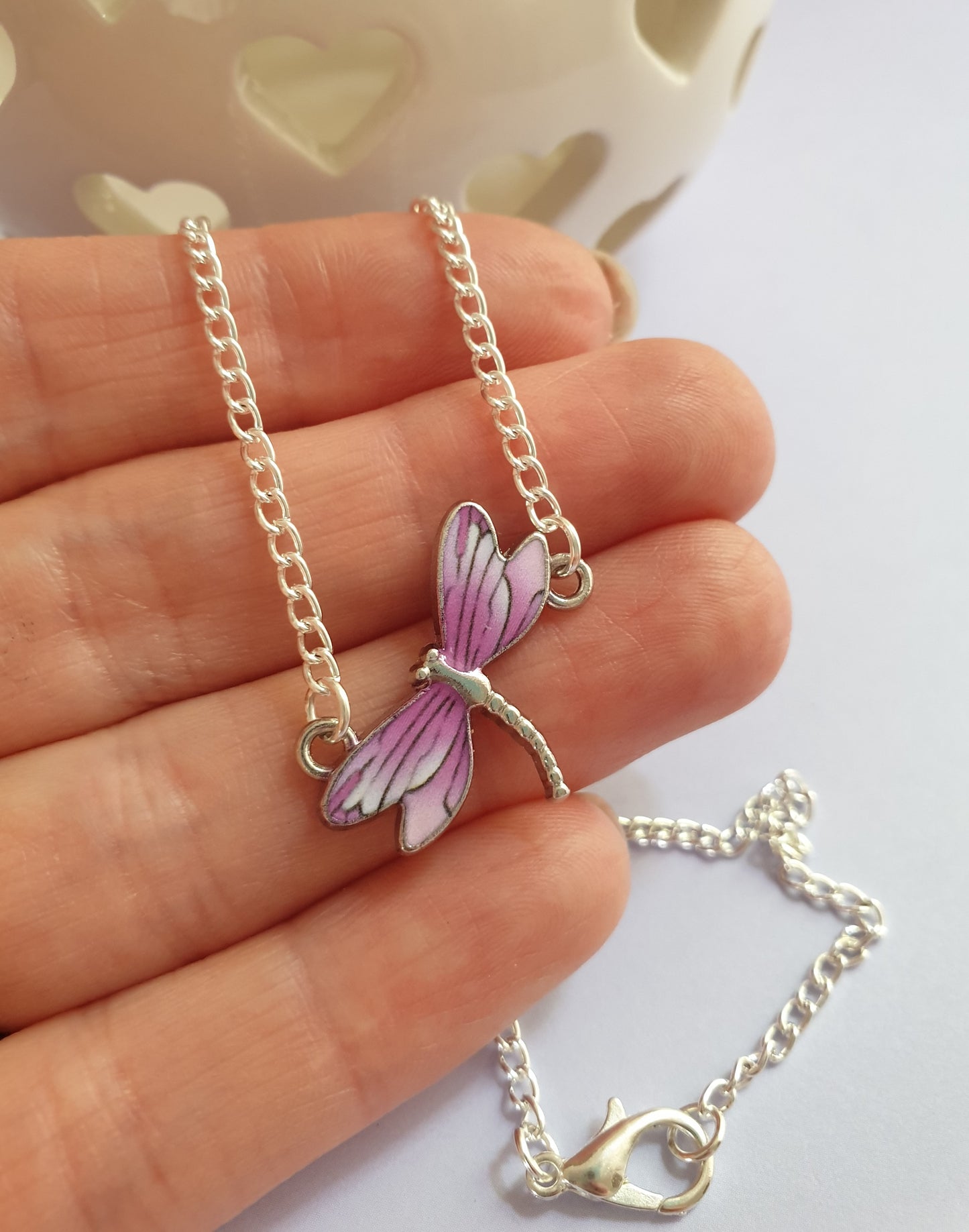 Purple Dragonfly Bib Necklace. Dainty Necklace, Pretty Necklace.