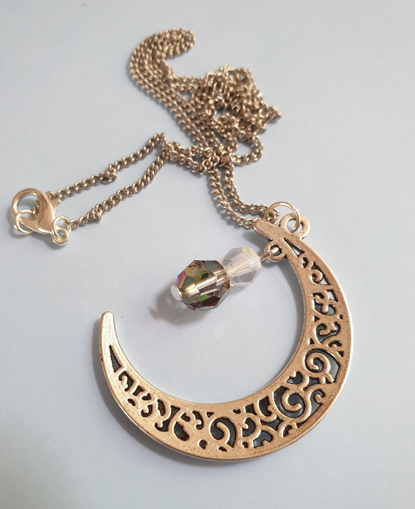 Silver Tone Moon Pendant Necklace with Beads. Moon Jewellery, Moon Jewelry, Crescent Moon