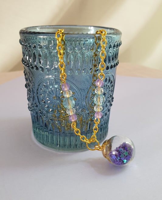 Blue, Green and Purple Star Shaker Pendant Necklace. Gold Tone. Fairy Necklace. Magical Necklace. Mermaid Necklace