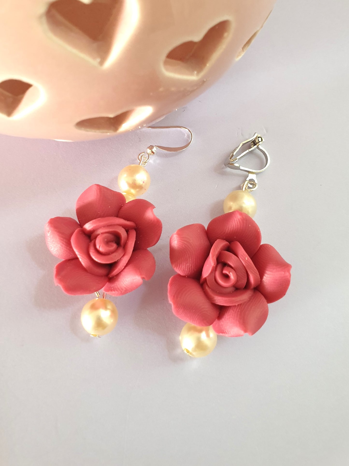 Large Dark Pink Rose Necklace and Earrings. Flower Necklace. Flower Earrings. Hypoallergenic, Nickel Free, Clip Ons