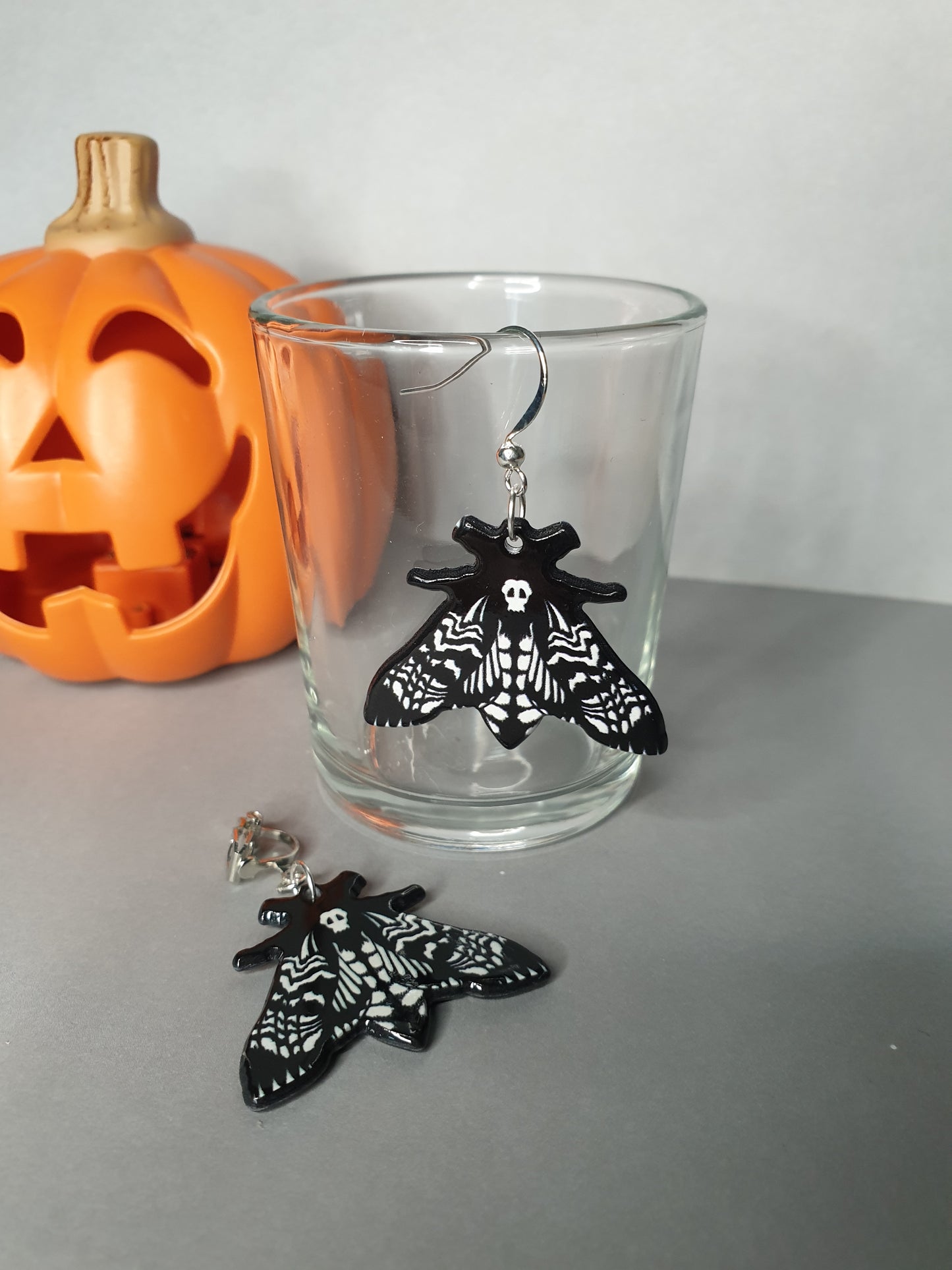 Deaths Head Hawk Moth Earrings. Spooky Halloween Earrings. Nickel Free Earrings. Clip On Earrings