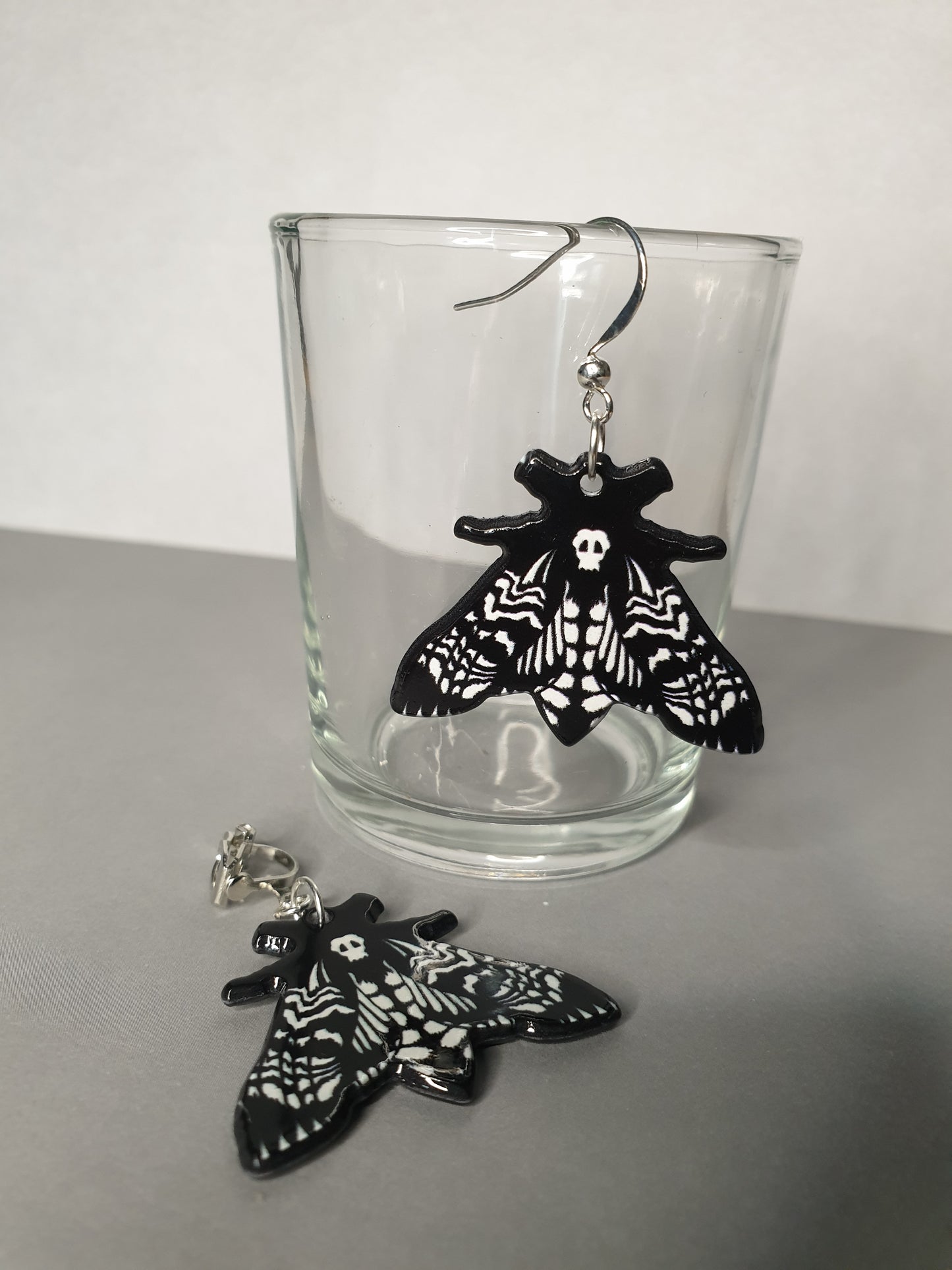 Deaths Head Hawk Moth Earrings. Spooky Halloween Earrings. Nickel Free Earrings. Clip On Earrings