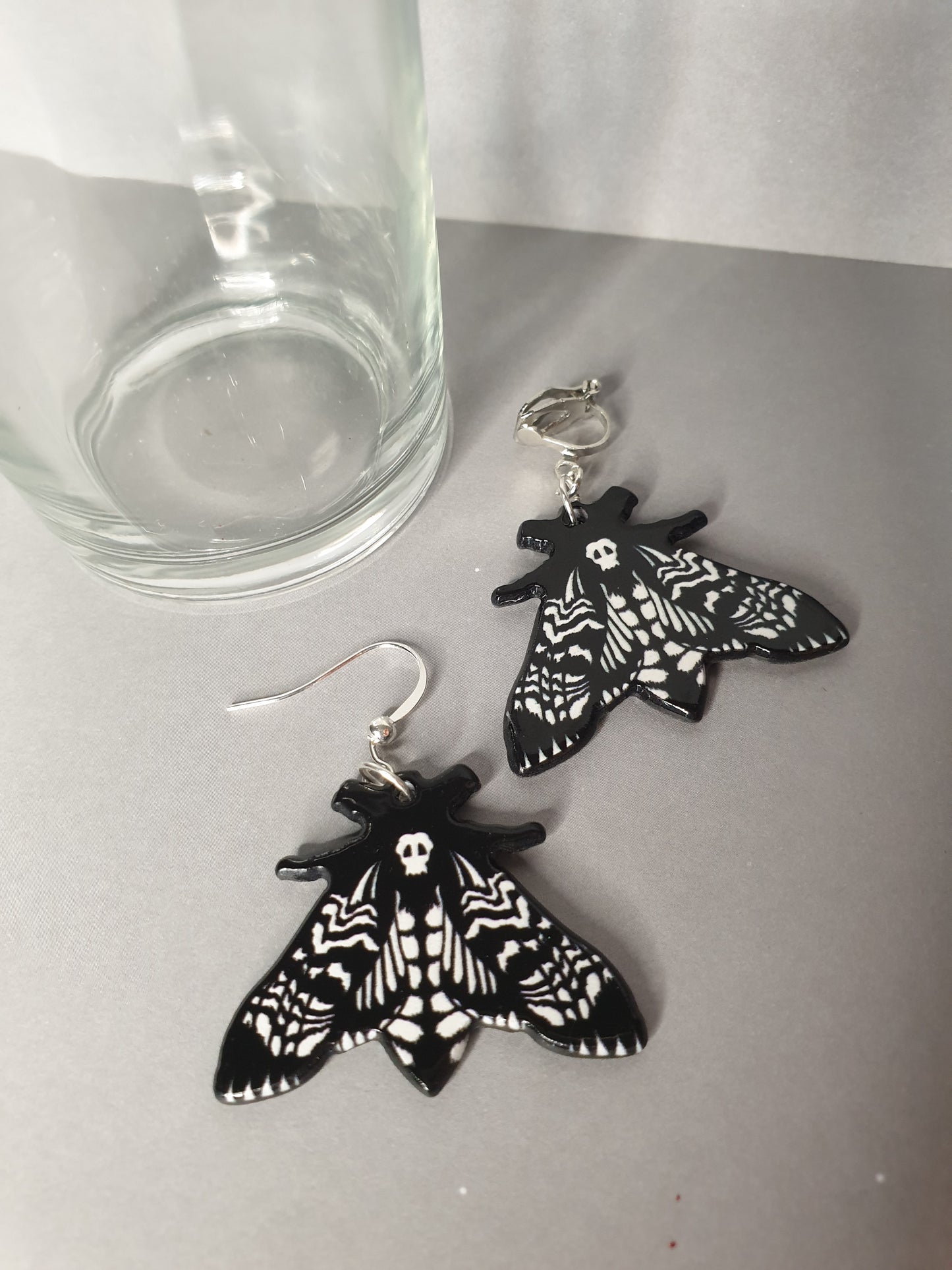 Deaths Head Hawk Moth Earrings. Spooky Halloween Earrings. Nickel Free Earrings. Clip On Earrings