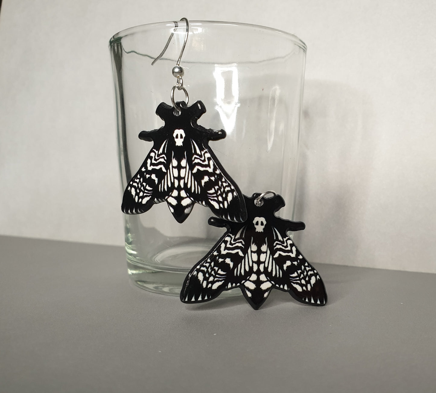 Deaths Head Hawk Moth Earrings. Spooky Halloween Earrings. Nickel Free Earrings. Clip On Earrings