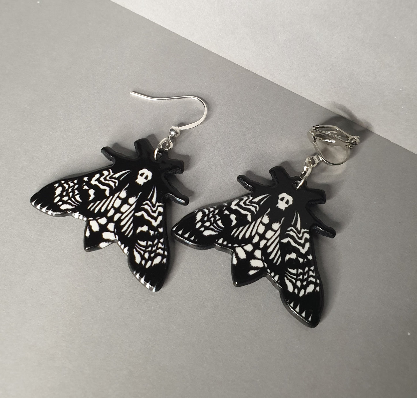 Deaths Head Hawk Moth Earrings. Spooky Halloween Earrings. Nickel Free Earrings. Clip On Earrings