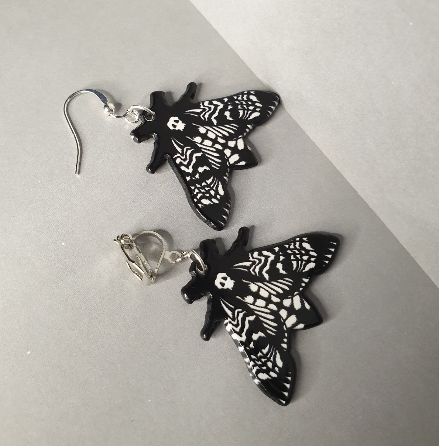 Deaths Head Hawk Moth Earrings. Spooky Halloween Earrings. Nickel Free Earrings. Clip On Earrings