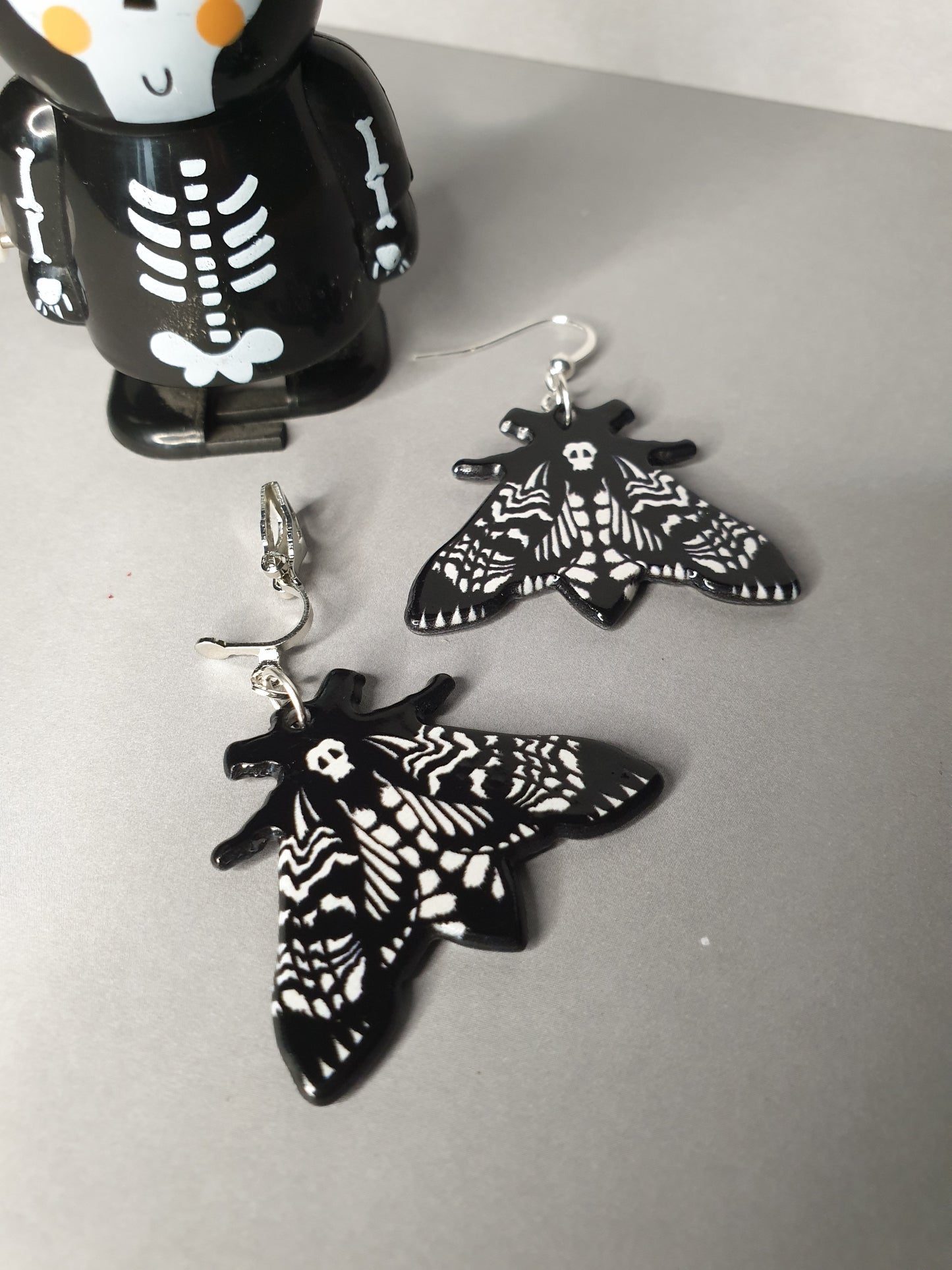 Deaths Head Hawk Moth Earrings. Spooky Halloween Earrings. Nickel Free Earrings. Clip On Earrings