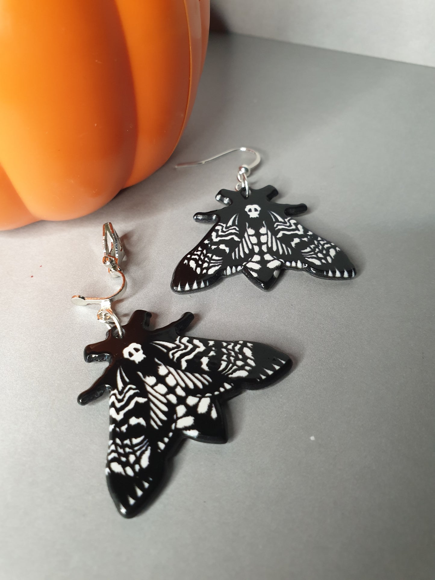 Deaths Head Hawk Moth Earrings. Spooky Halloween Earrings. Nickel Free Earrings. Clip On Earrings