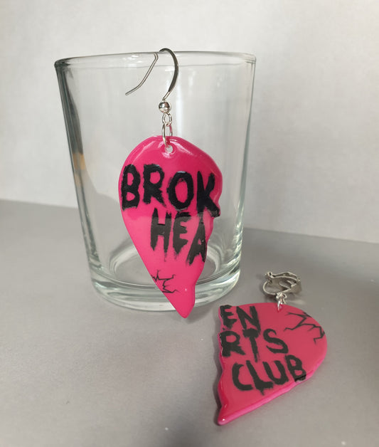 Broken Heart Club Statement Earrings. Halloween Quirky Earrings, Clip On Earrings, Nickel Free Earrings