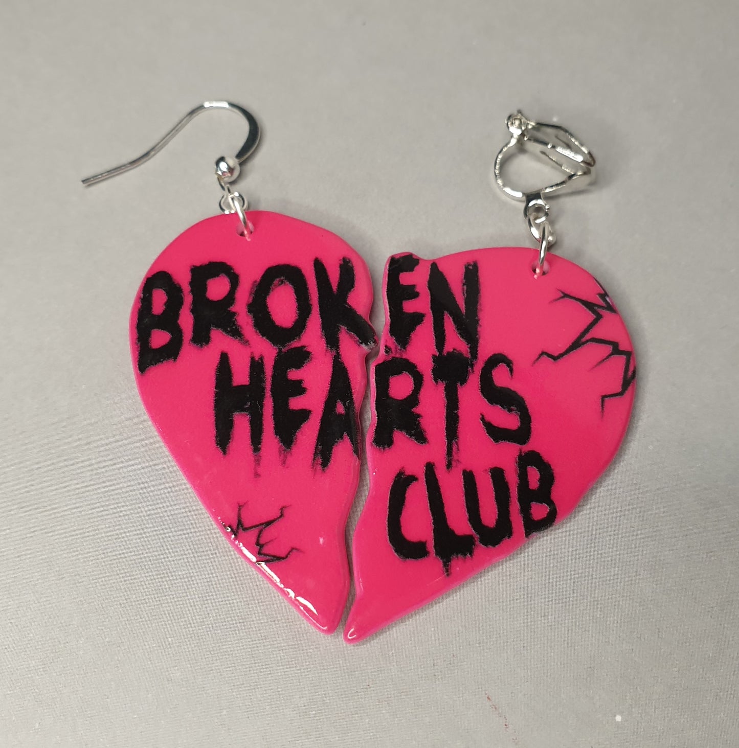 Broken Heart Club Statement Earrings. Halloween Quirky Earrings, Clip On Earrings, Nickel Free Earrings