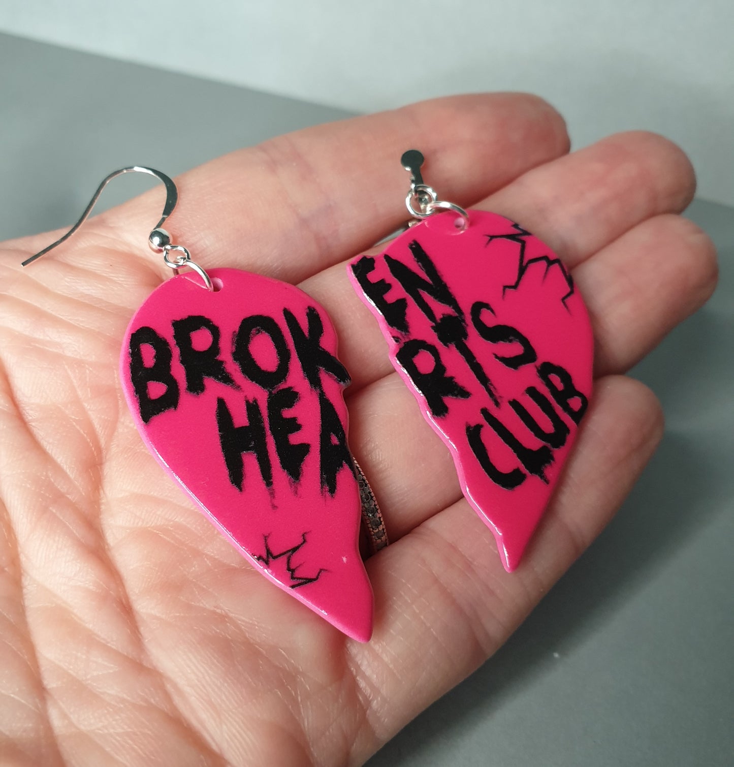 Broken Heart Club Statement Earrings. Halloween Quirky Earrings, Clip On Earrings, Nickel Free Earrings