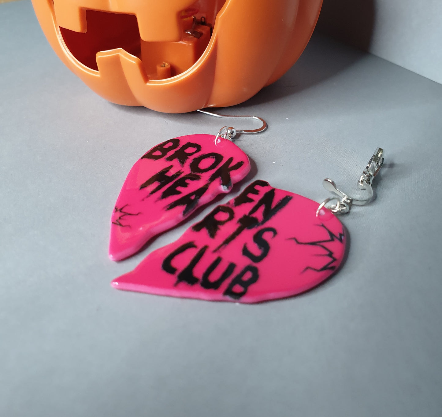 Broken Heart Club Statement Earrings. Halloween Quirky Earrings, Clip On Earrings, Nickel Free Earrings