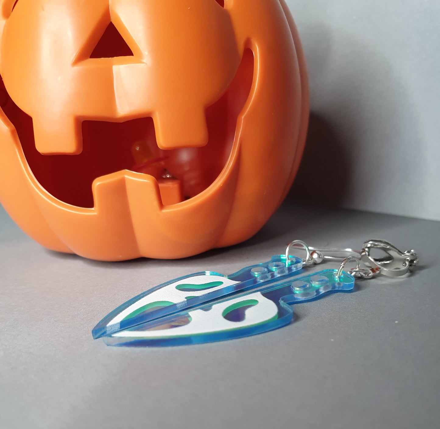 Spooky Ghost Face Dagger Earrings. Halloween Earrings. Clip On Earrings, Hypoallergenic Nickel Free Earrings