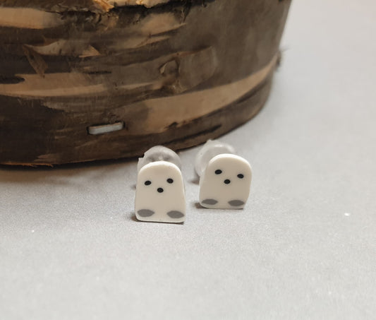 Tiny Ghost Stud Earrings. Allergy Free Plastic Posts. Halloween Studs