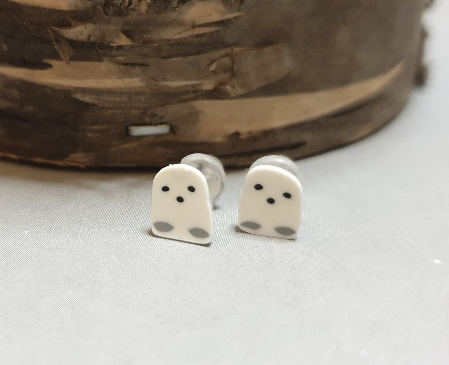 Tiny Ghost Stud Earrings. Allergy Free Plastic Posts. Halloween Studs