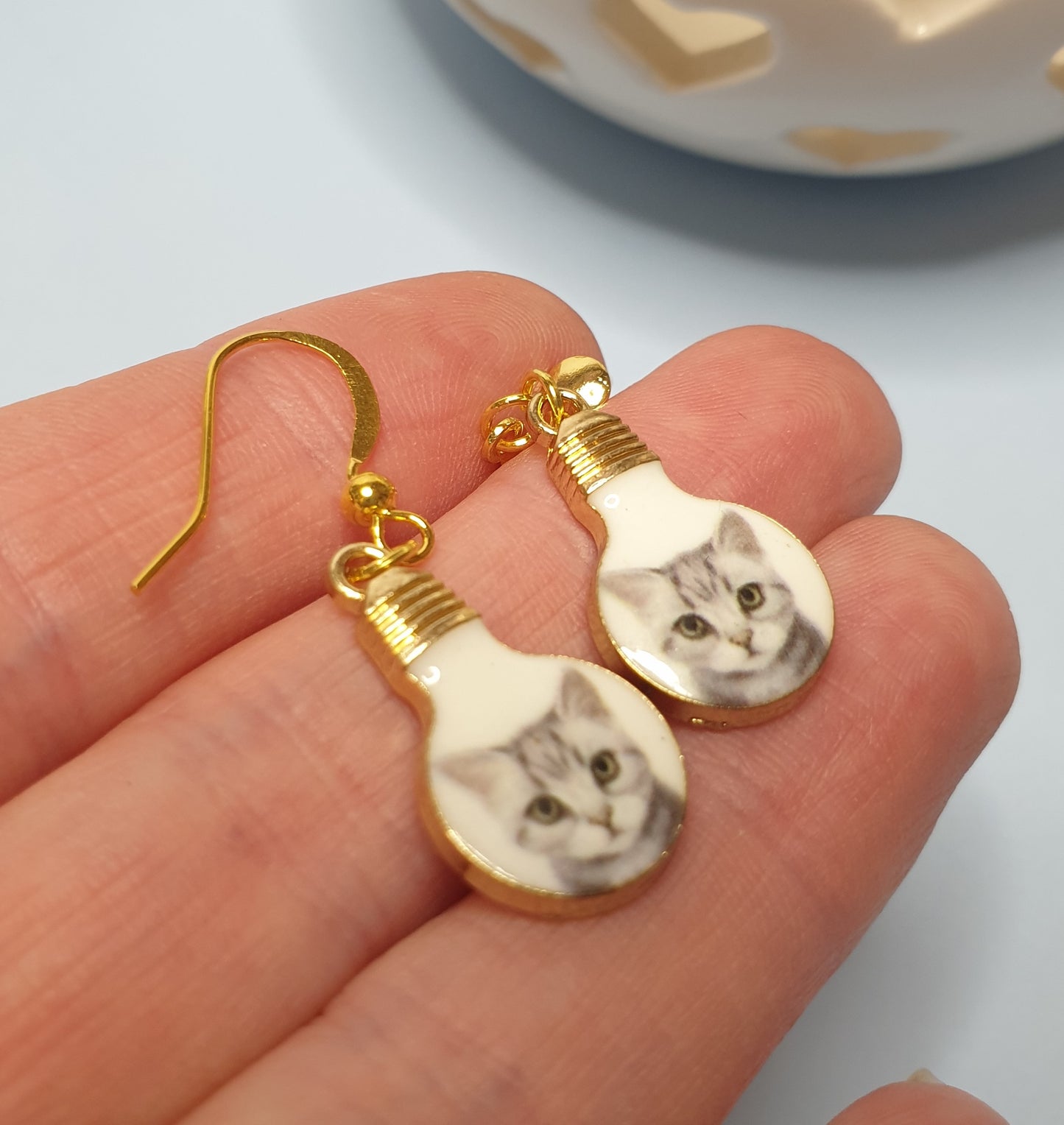 Cat Face Lightbulb Earrings. Nickel Free or Clip On