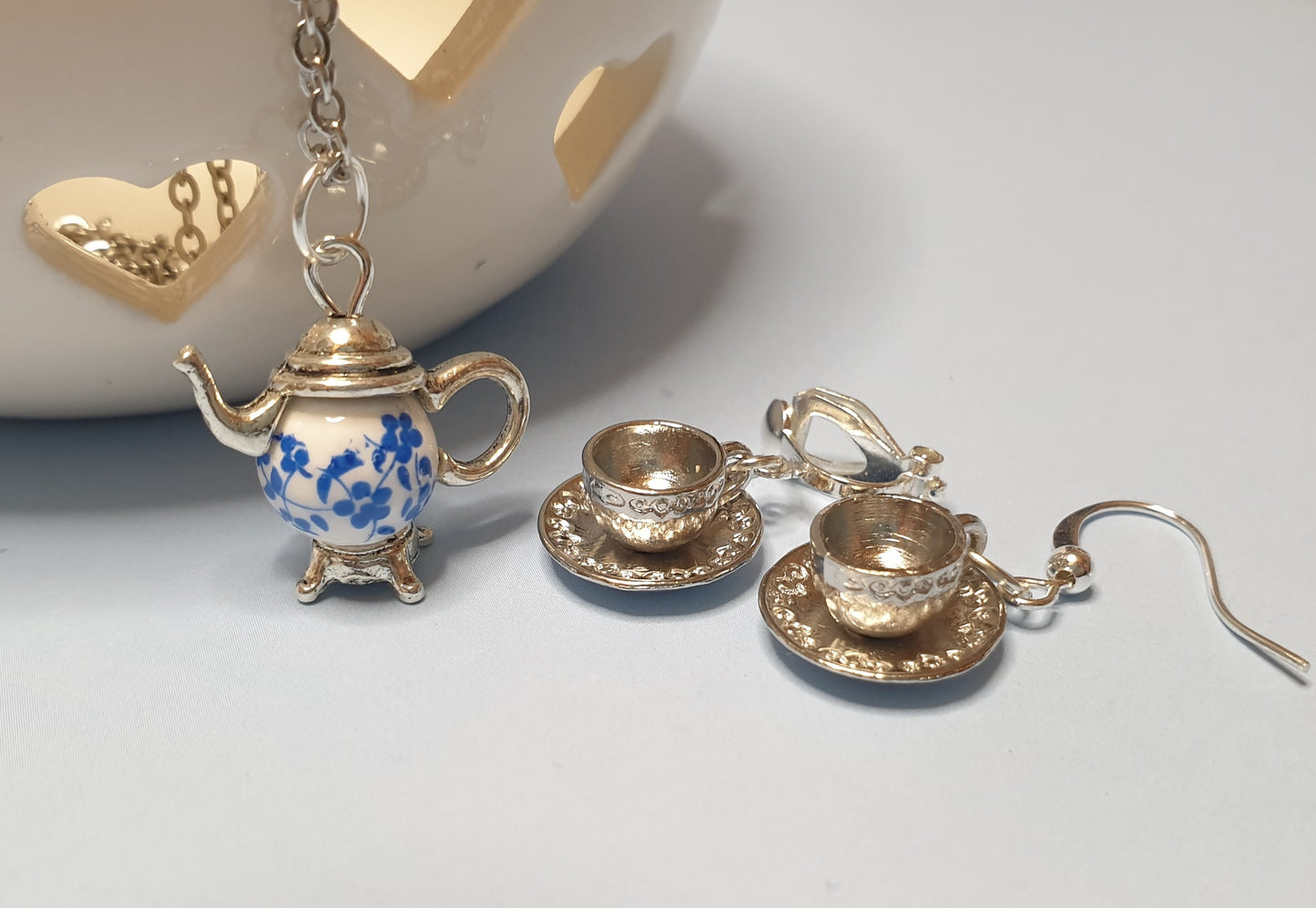 Tea For Two Necklace and Earring Set. Nickel Free Wires or Clip Ons