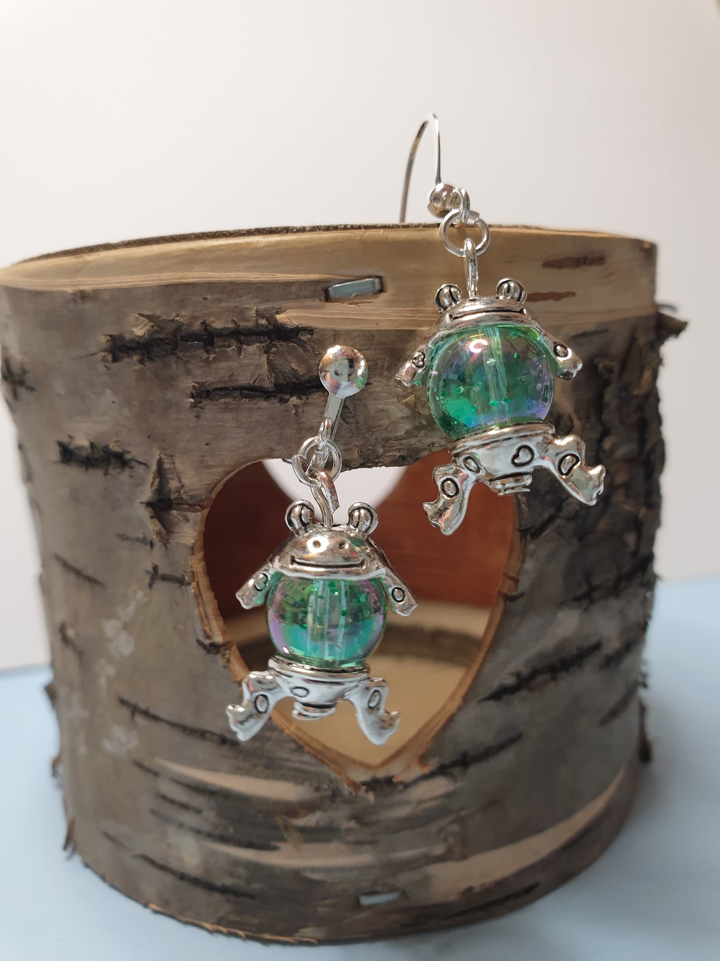 Beaded Frog Earrings. Nickel Free wires or Clip Ons