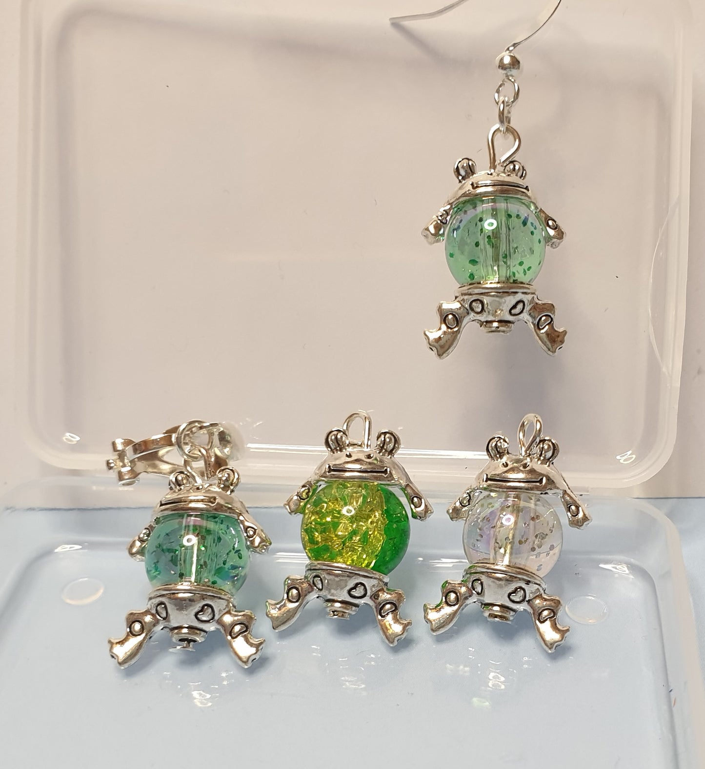 Beaded Frog Earrings. Nickel Free wires or Clip Ons