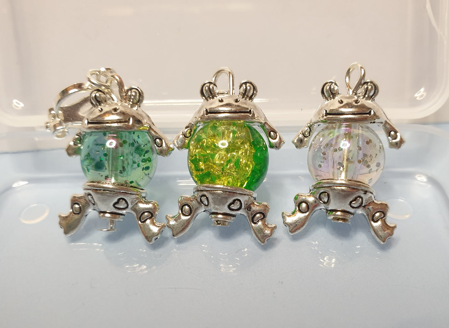 Beaded Frog Earrings. Nickel Free wires or Clip Ons