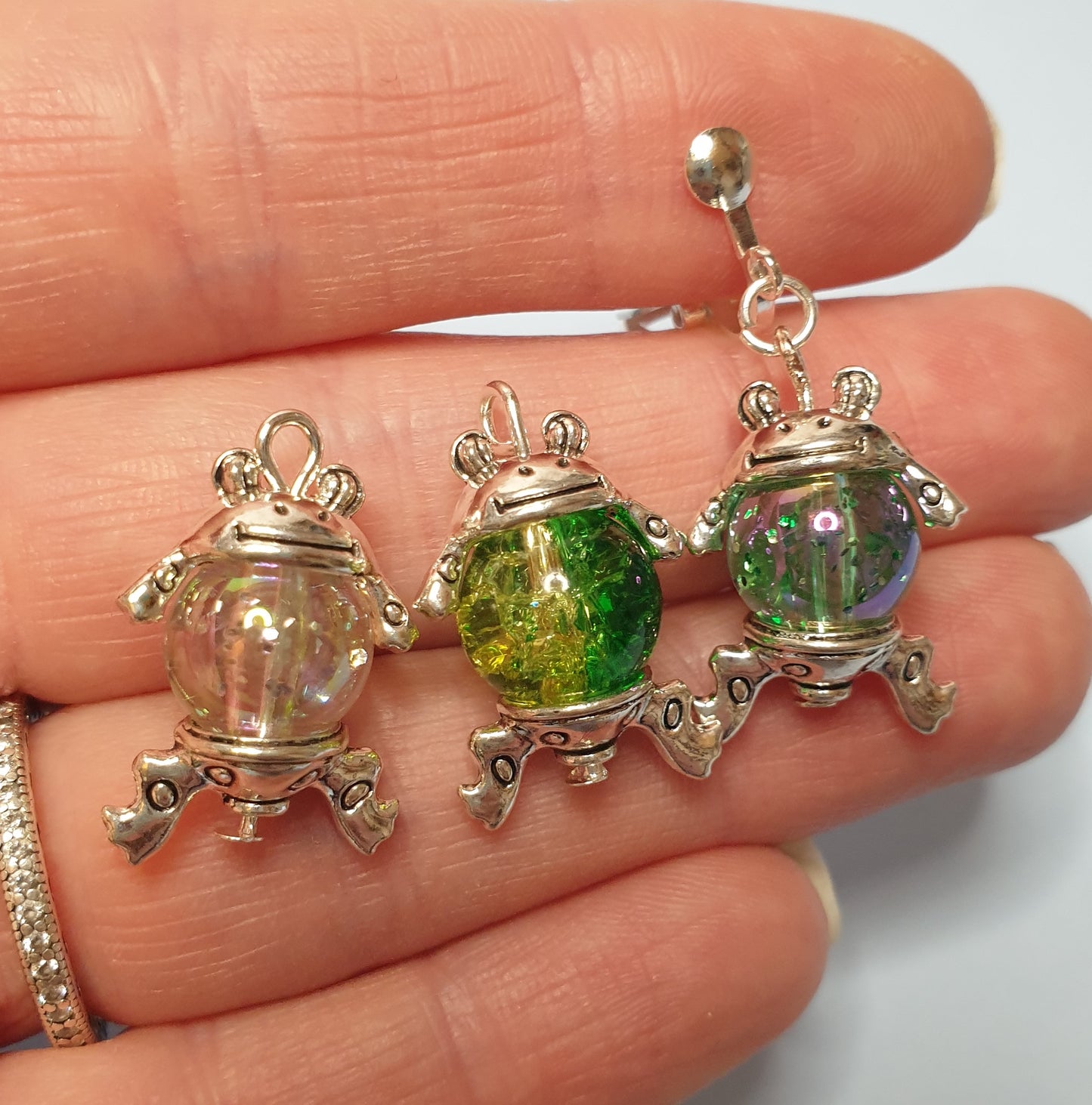 Beaded Frog Earrings. Nickel Free wires or Clip Ons