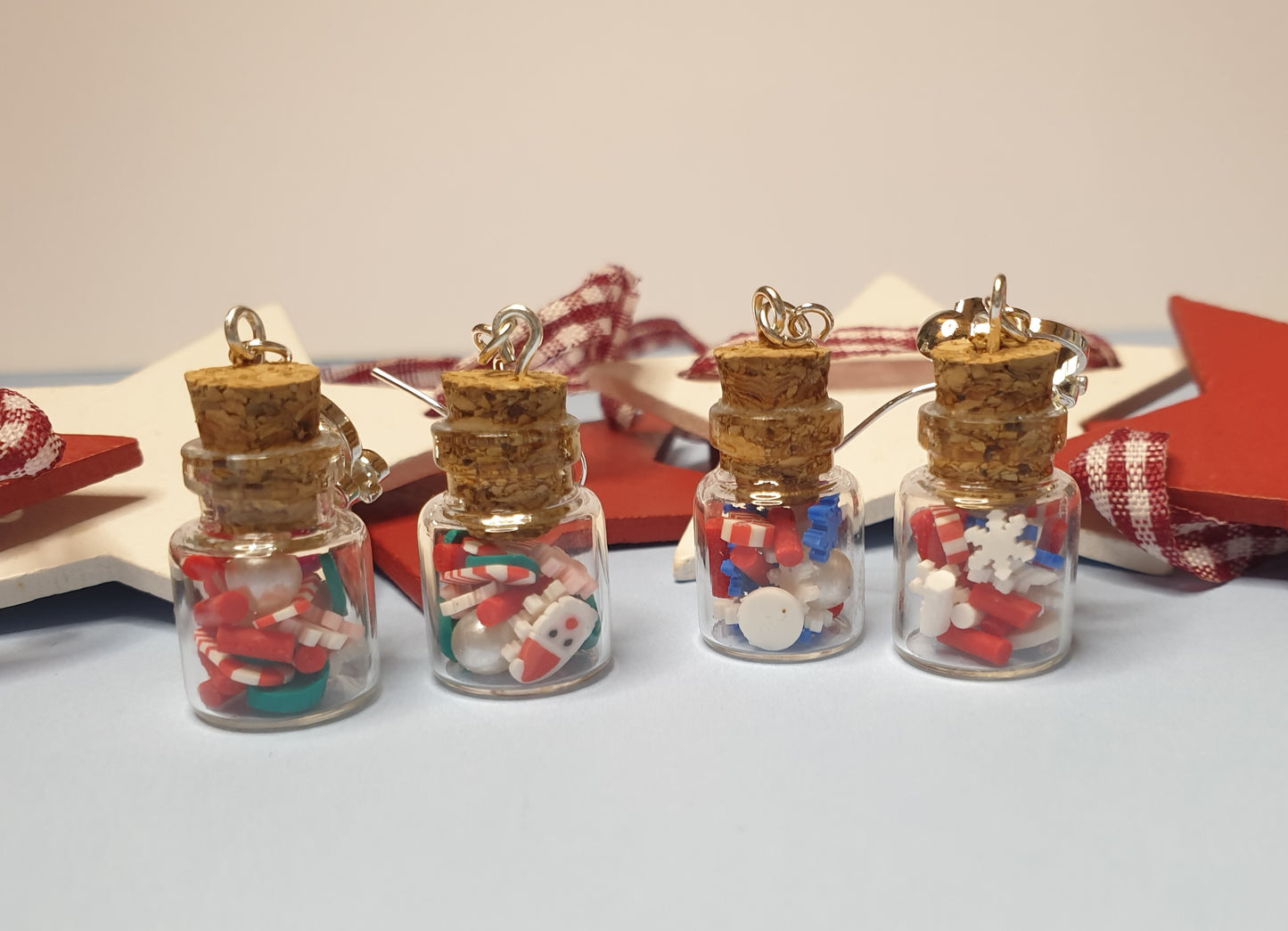 Christmas Candy Jar Earrings.  Nickel Free Wires or Clip Ons