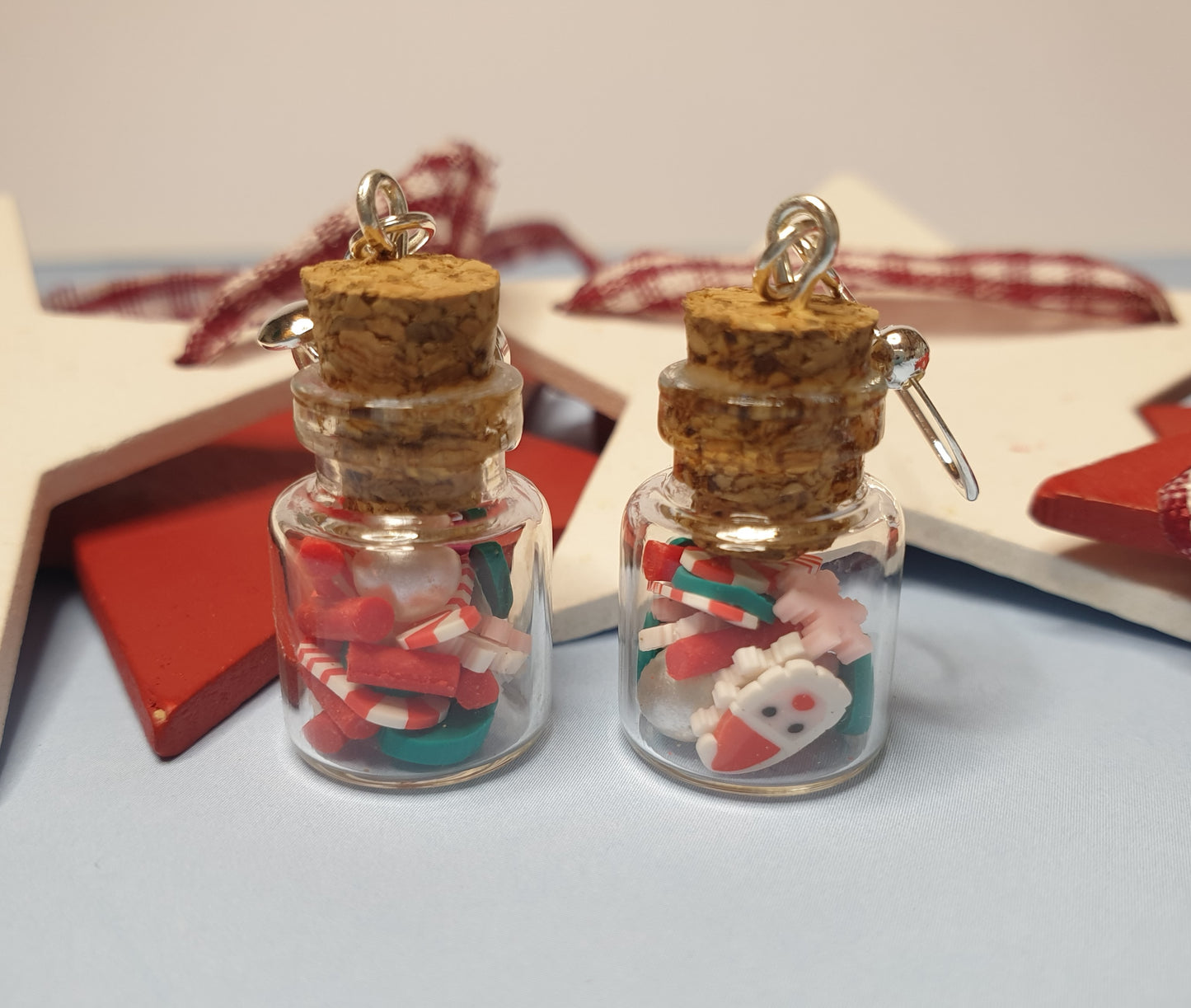 Christmas Candy Jar Earrings.  Nickel Free Wires or Clip Ons