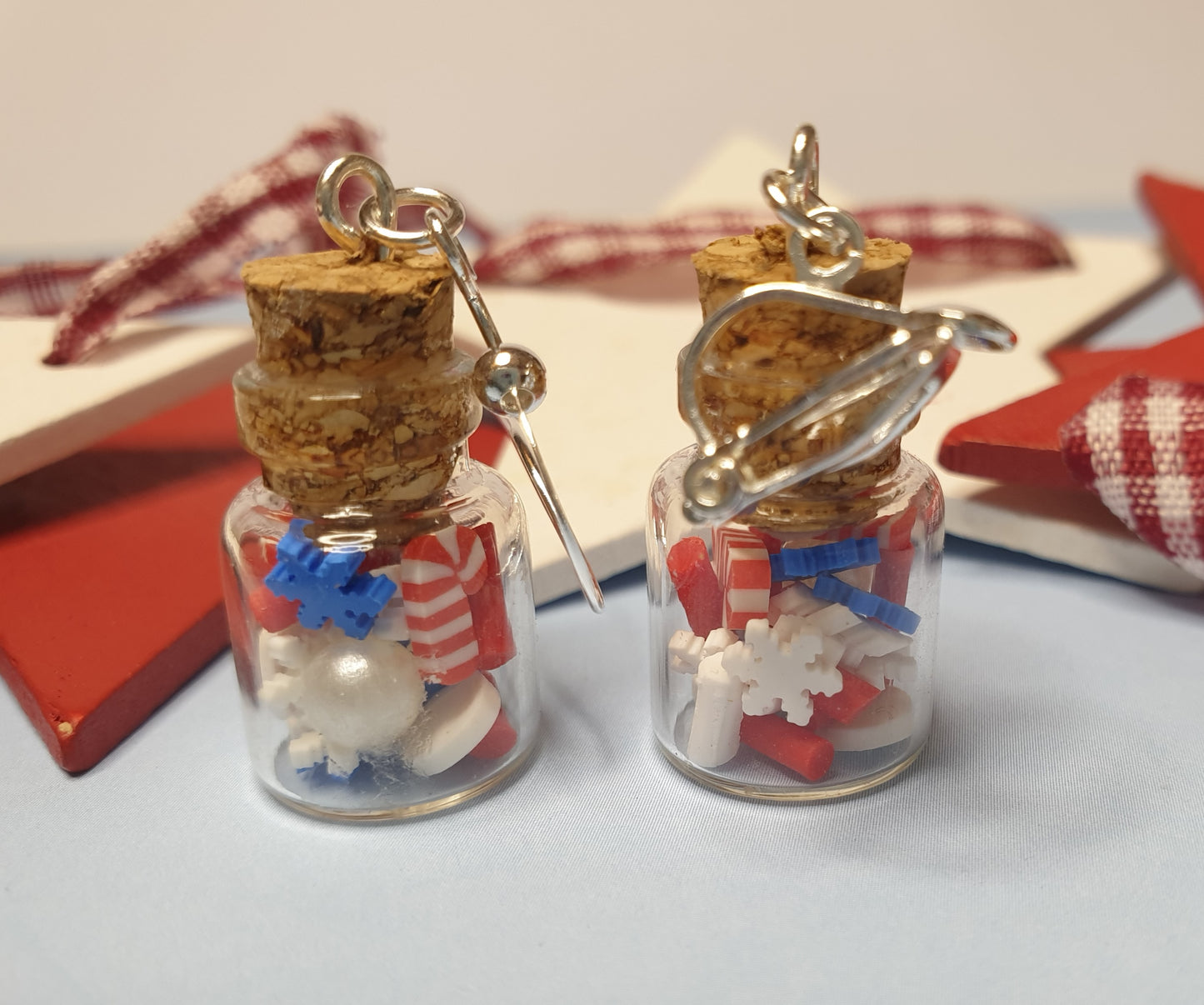 Christmas Candy Jar Earrings.  Nickel Free Wires or Clip Ons