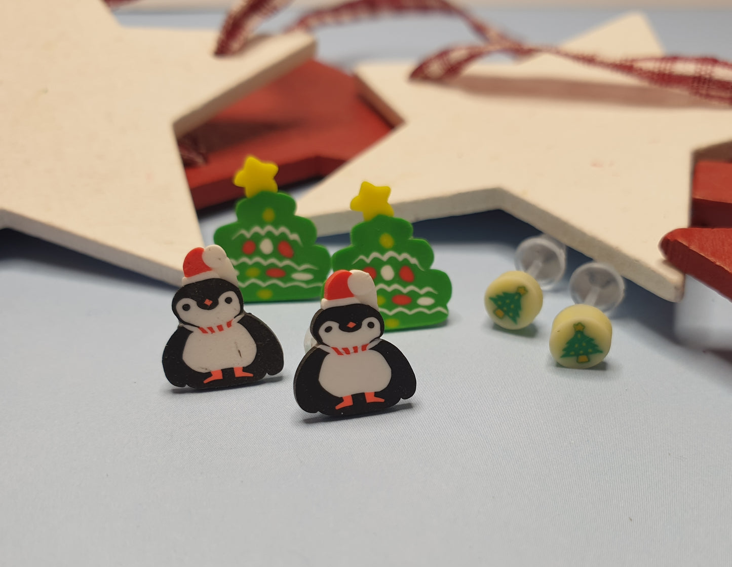 Christmas Stud Earrings. Nickel Free Posts. Christmas Tree and Penguin