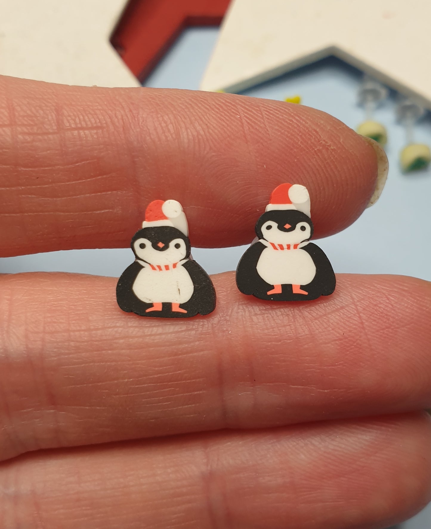 Christmas Stud Earrings. Nickel Free Posts. Christmas Tree and Penguin