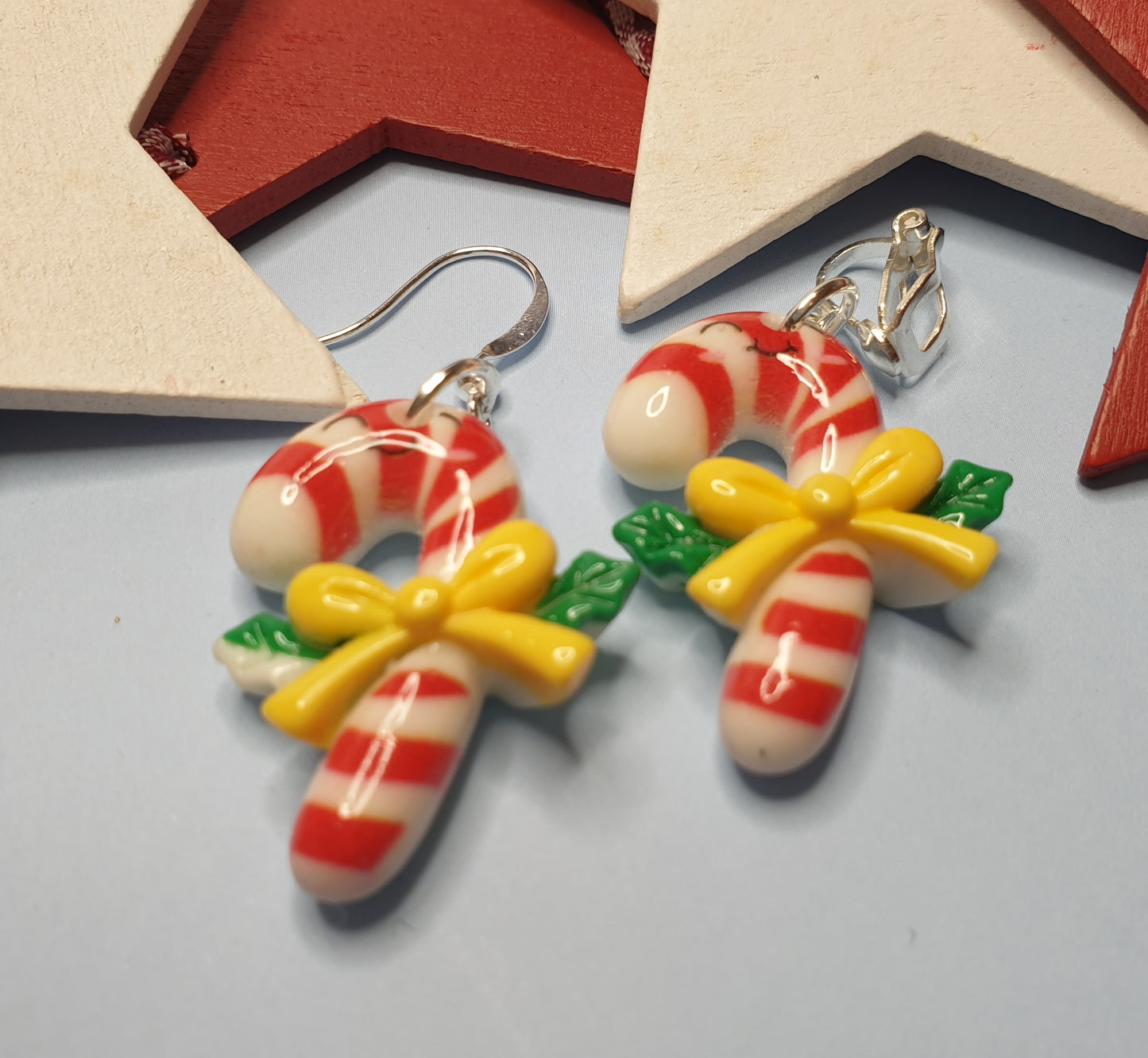 Cute Candy Cane Earrings.  Christmas Earrings. Nickel Free Wires or Clip Ons