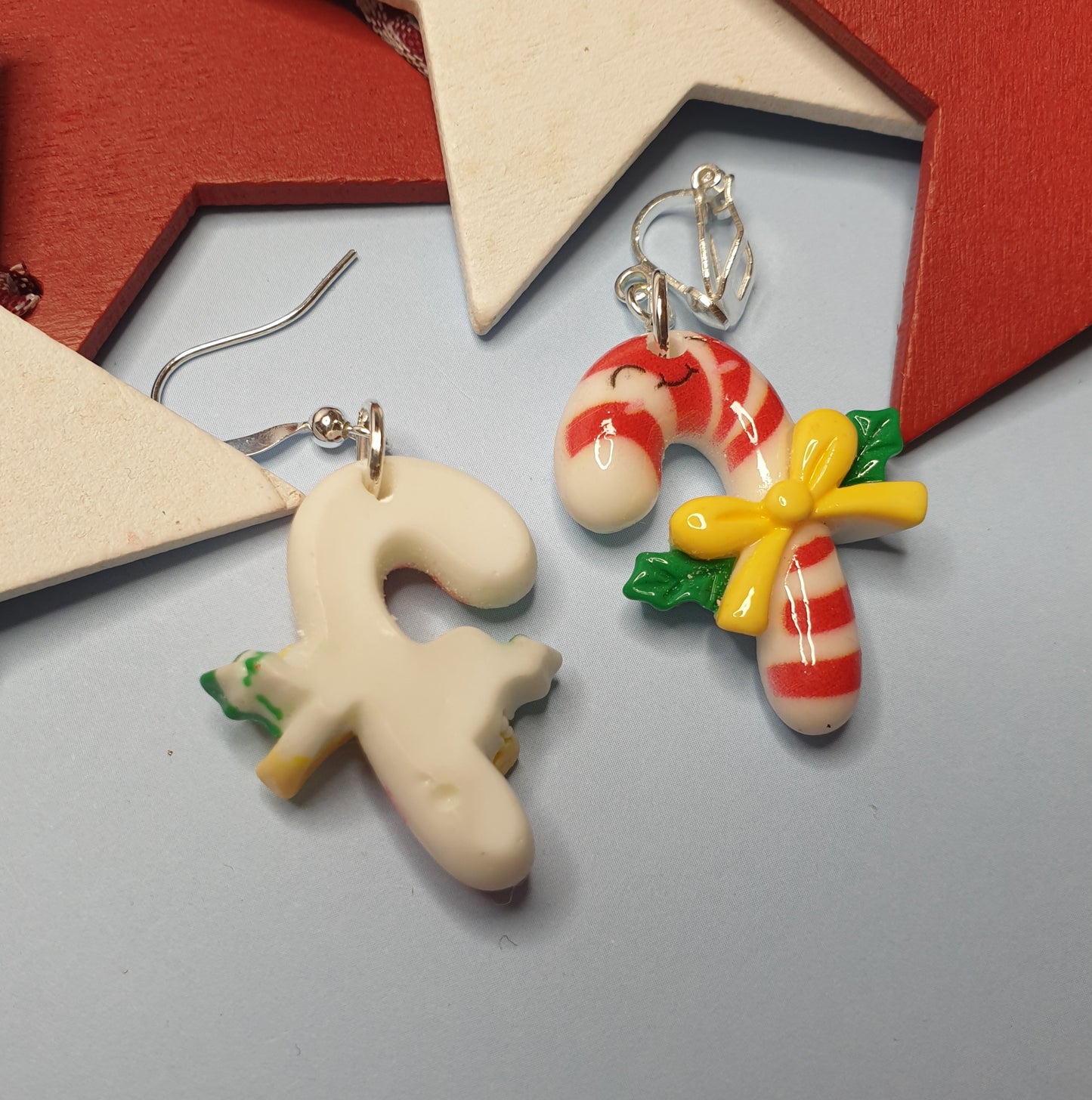 Cute Candy Cane Earrings.  Christmas Earrings. Nickel Free Wires or Clip Ons