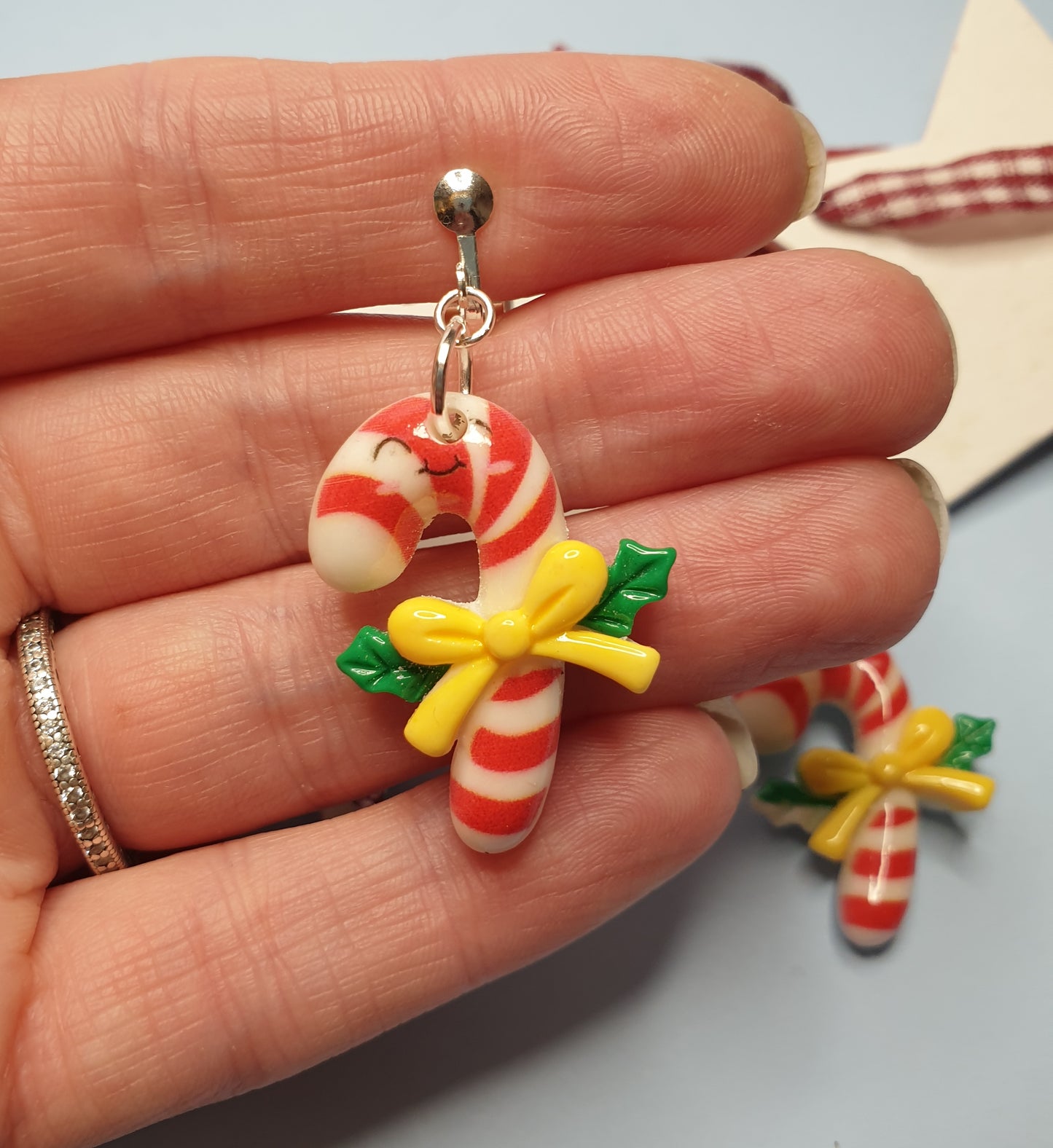 Cute Candy Cane Earrings.  Christmas Earrings. Nickel Free Wires or Clip Ons