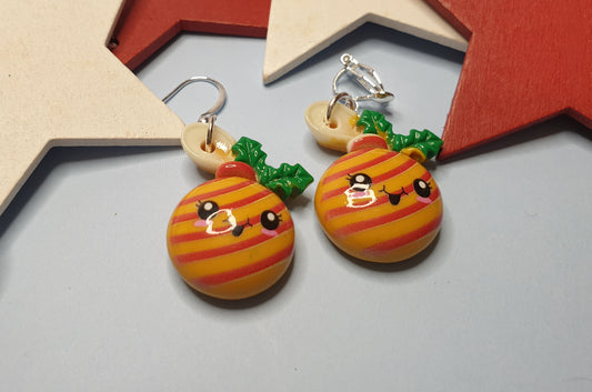 Cute Bauble Earrings. Christmas Earrings. Nickel Free Wires or Clip Ons