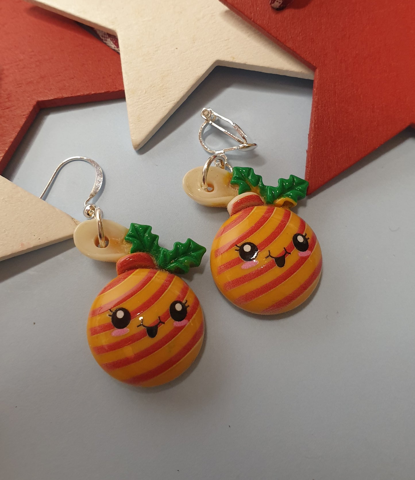 Cute Bauble Earrings. Christmas Earrings. Nickel Free Wires or Clip Ons