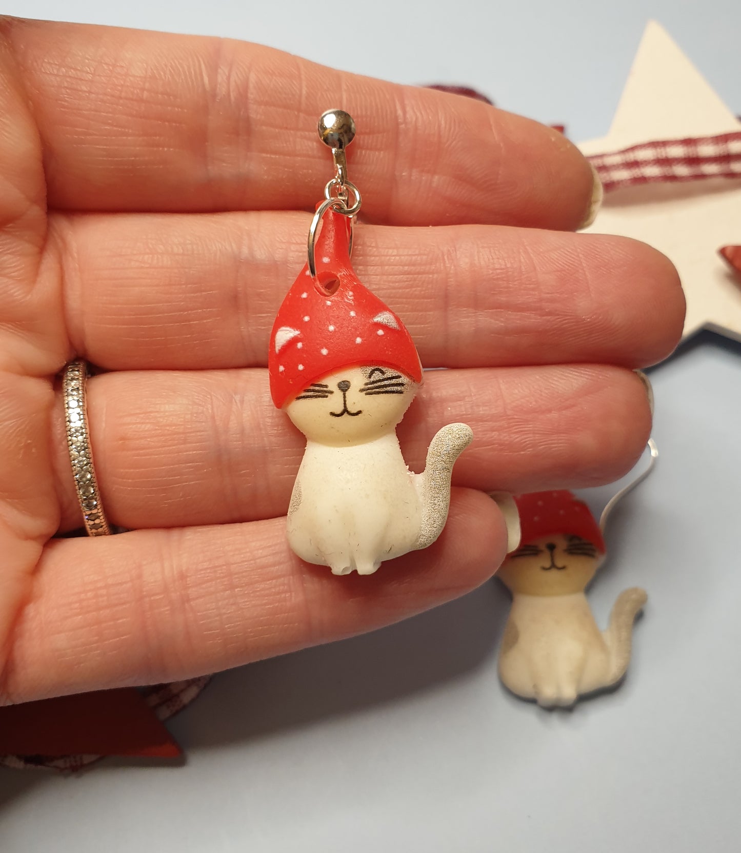 Christmas Cat Earrings. Nickel Free Wires or Clip Ons