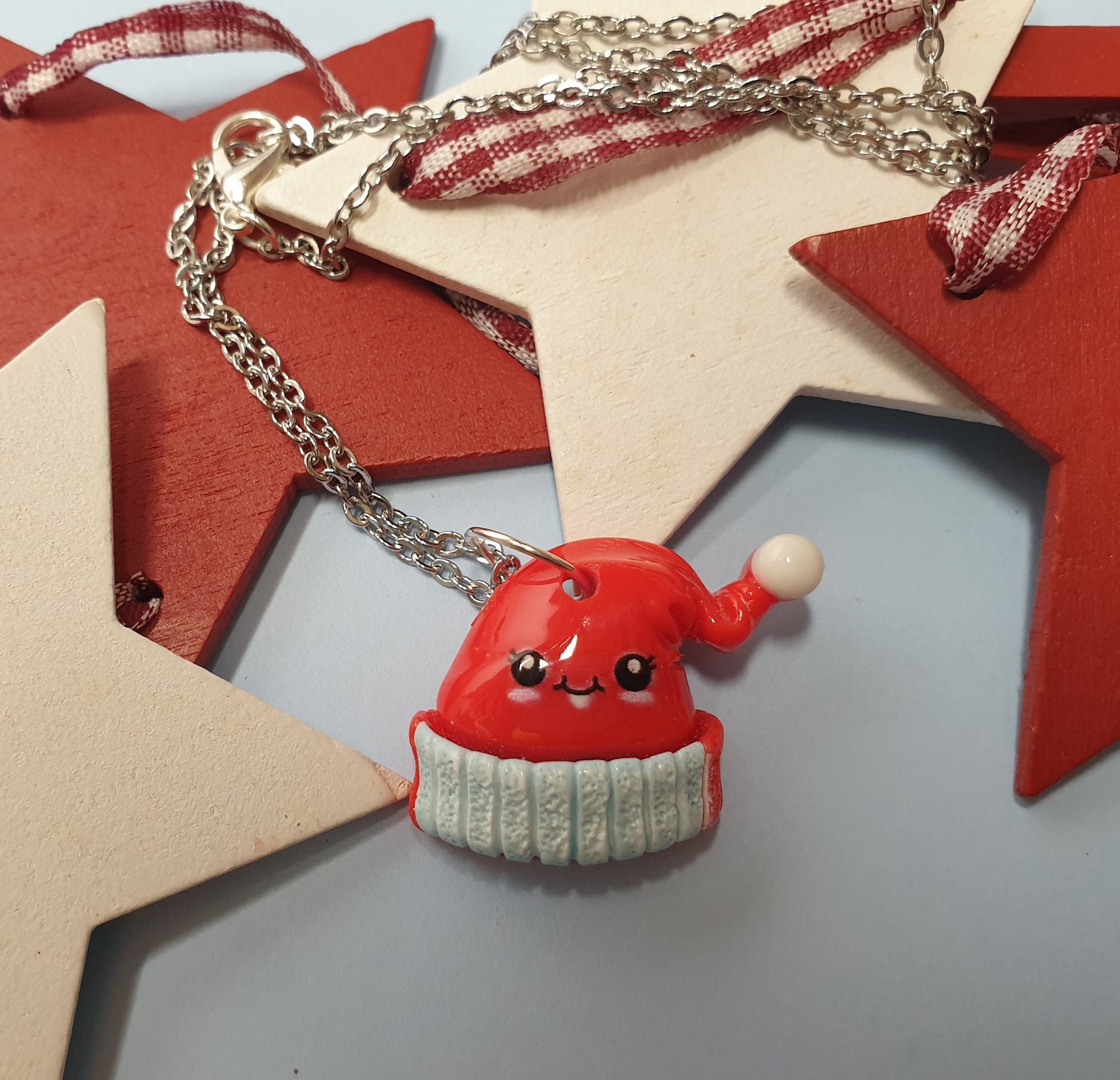 Cute Santa Hat Necklace.  Christmas Necklace