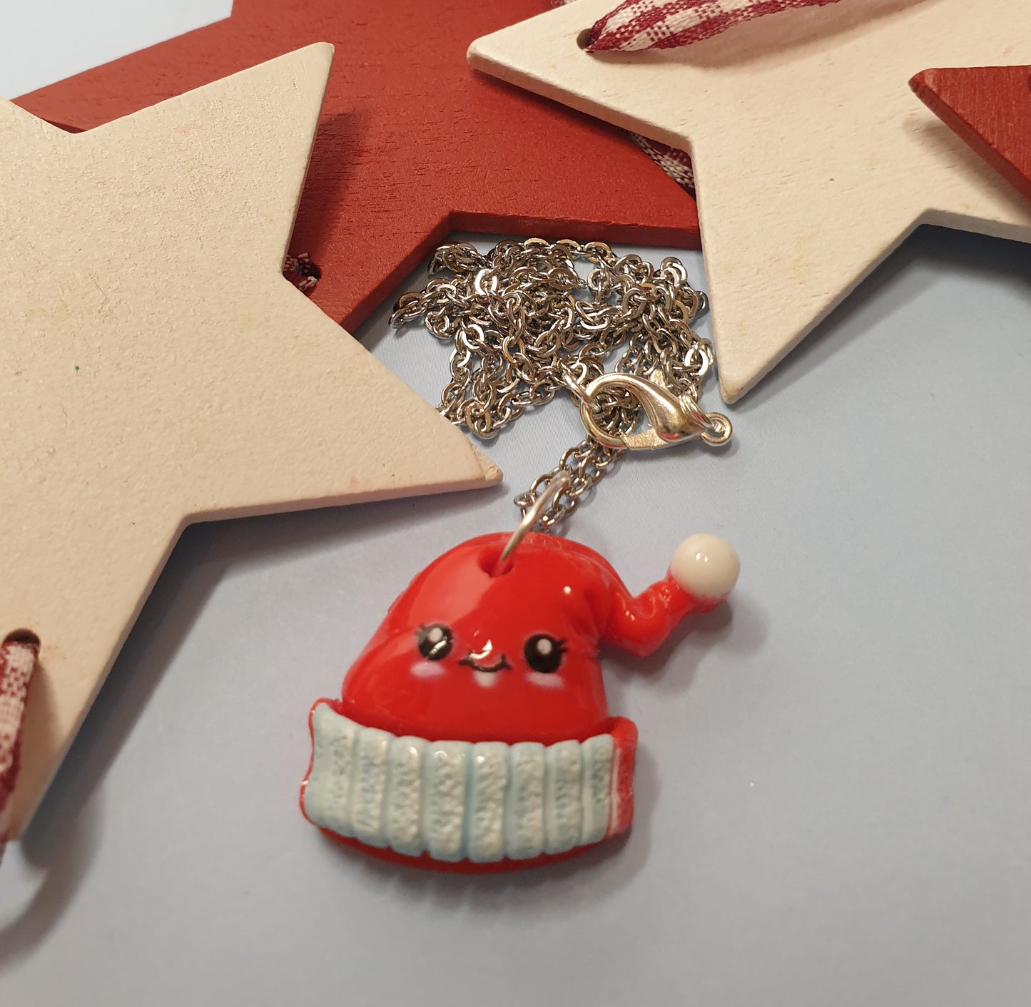 Cute Santa Hat Necklace.  Christmas Necklace