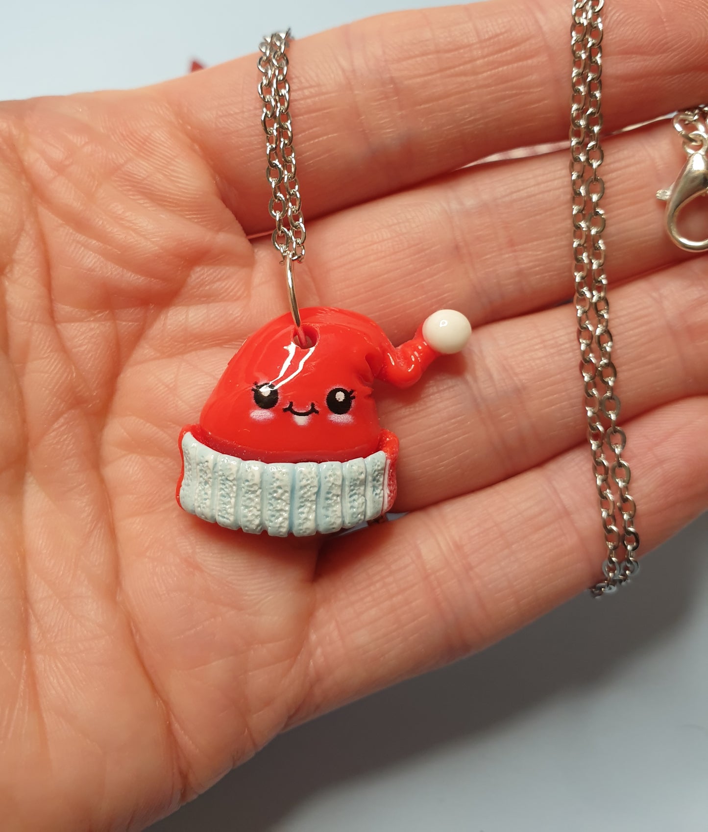 Cute Santa Hat Necklace.  Christmas Necklace