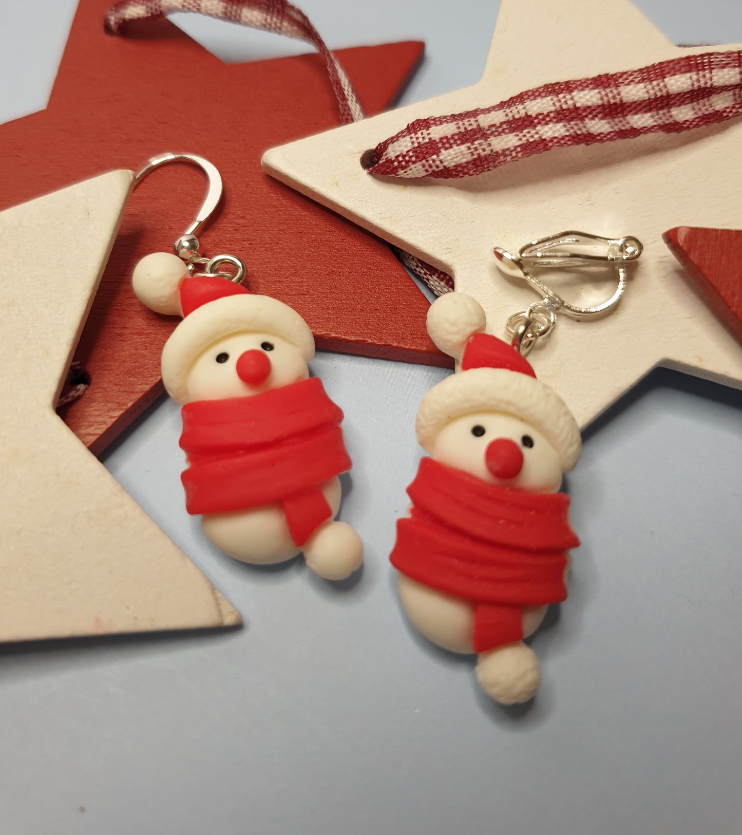 Cosy Snowmen Earrings with Red Scarf. Nickel Free Wires or Clip Ons