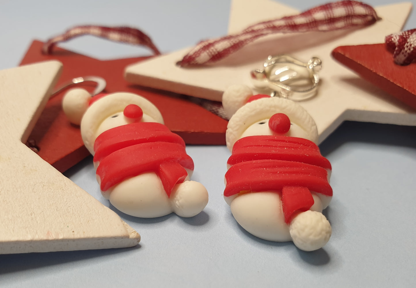 Cosy Snowmen Earrings with Red Scarf. Nickel Free Wires or Clip Ons