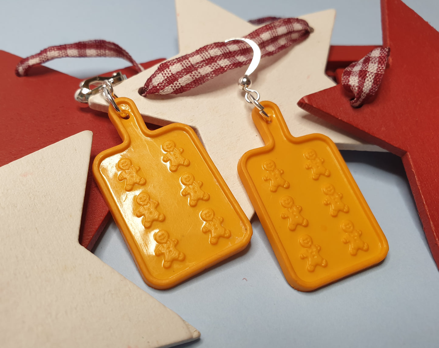 Gingerbread Man Cookie Tray Earrings. Quirky. Nickel Free Wires or Clip Ons