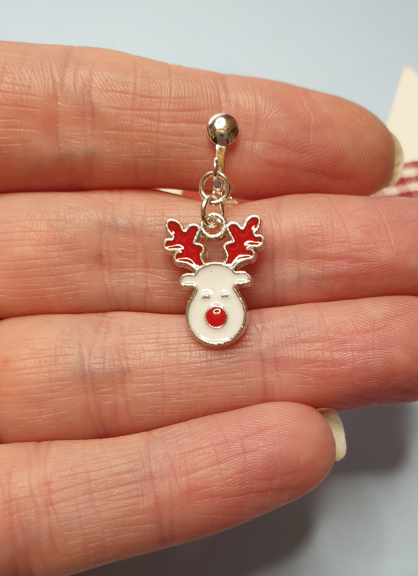 Red and White Rudolph Face Earrings, Nickel Free Wires or Clip Ons