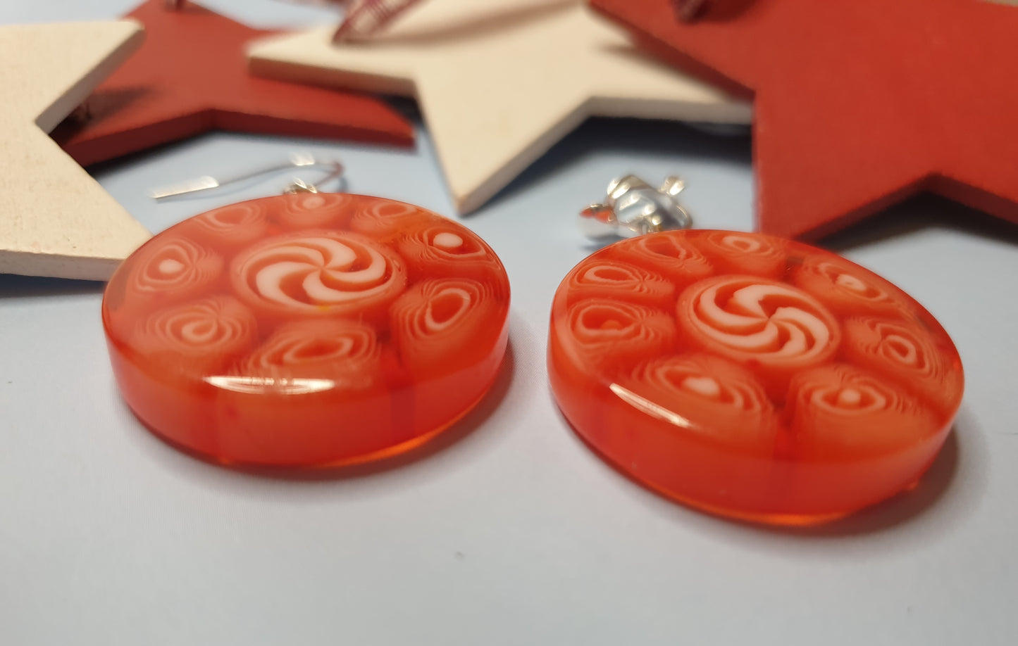 Red Christmas Candy Statement Earrings. Nickel Free Wires or Clip Ons