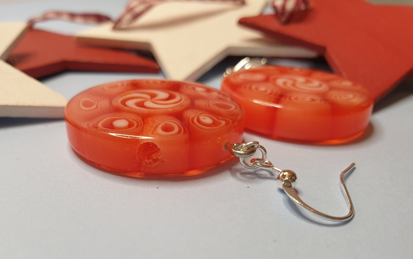 Red Christmas Candy Statement Earrings. Nickel Free Wires or Clip Ons