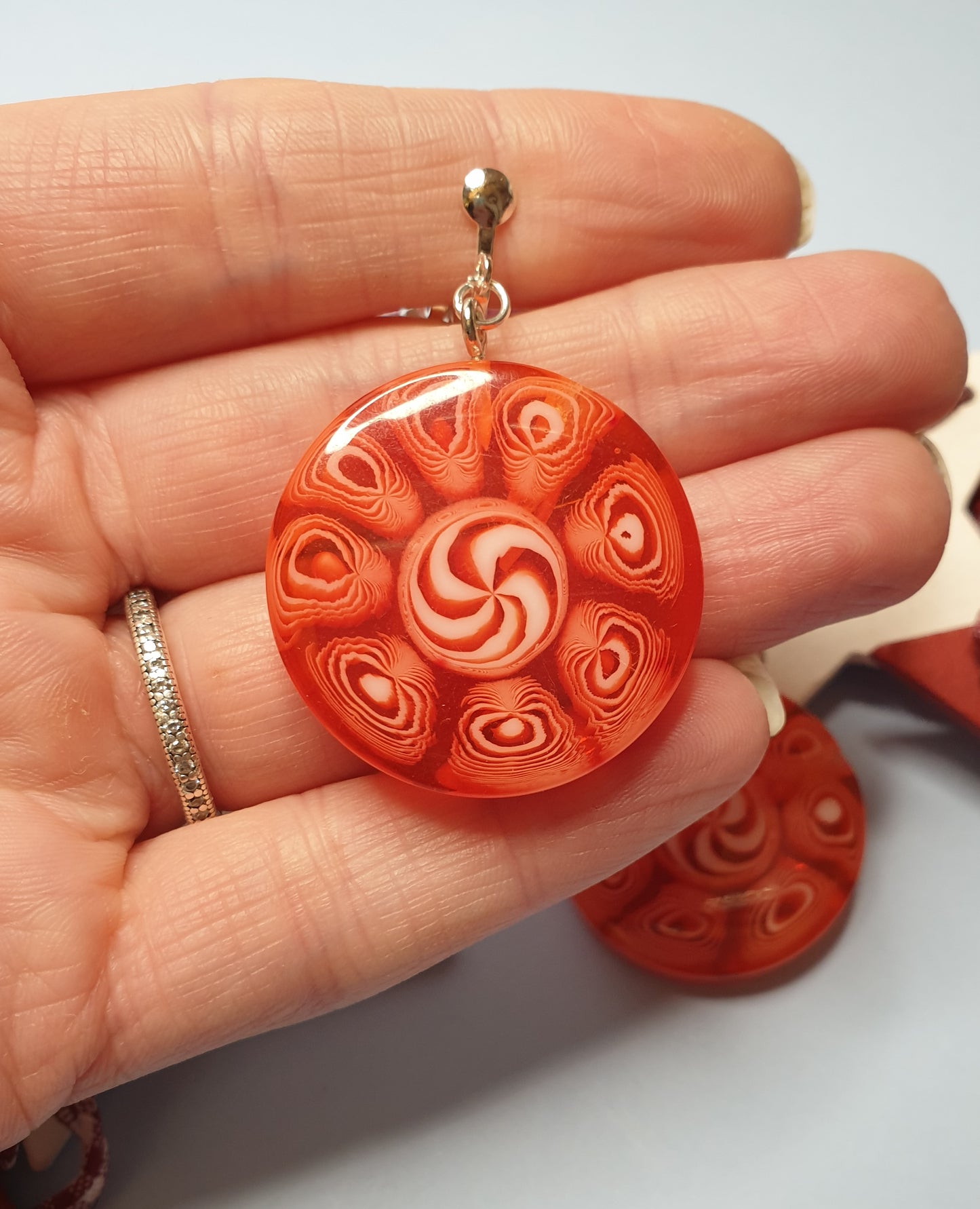 Red Christmas Candy Statement Earrings. Nickel Free Wires or Clip Ons